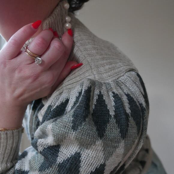 Vintage argyle knit sweater turtleneck puff sleeve womens Small - Picture 7 of 7